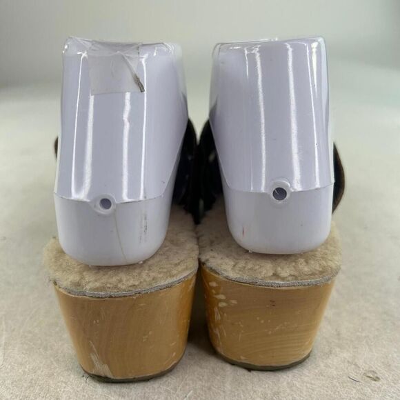 Ugg Australia Ore Fisherman Clogs US 7 Brown Leather Sherpa Lined Wooden Mules - Picture 8 of 11